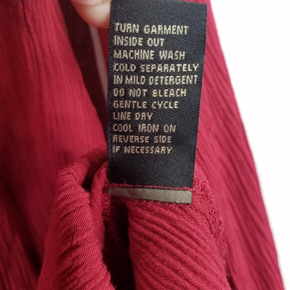 DG2 Diane Gilman Womens L Long Sleeve Blouse Red Embroidered Mesh Shoulder Crepe - Picture 10 of 14